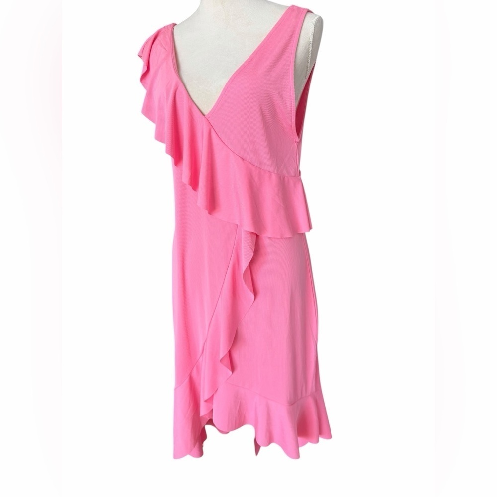 Zara Bubble Gum Sleeveless Asymmetrical Pink Dress with Ruffles